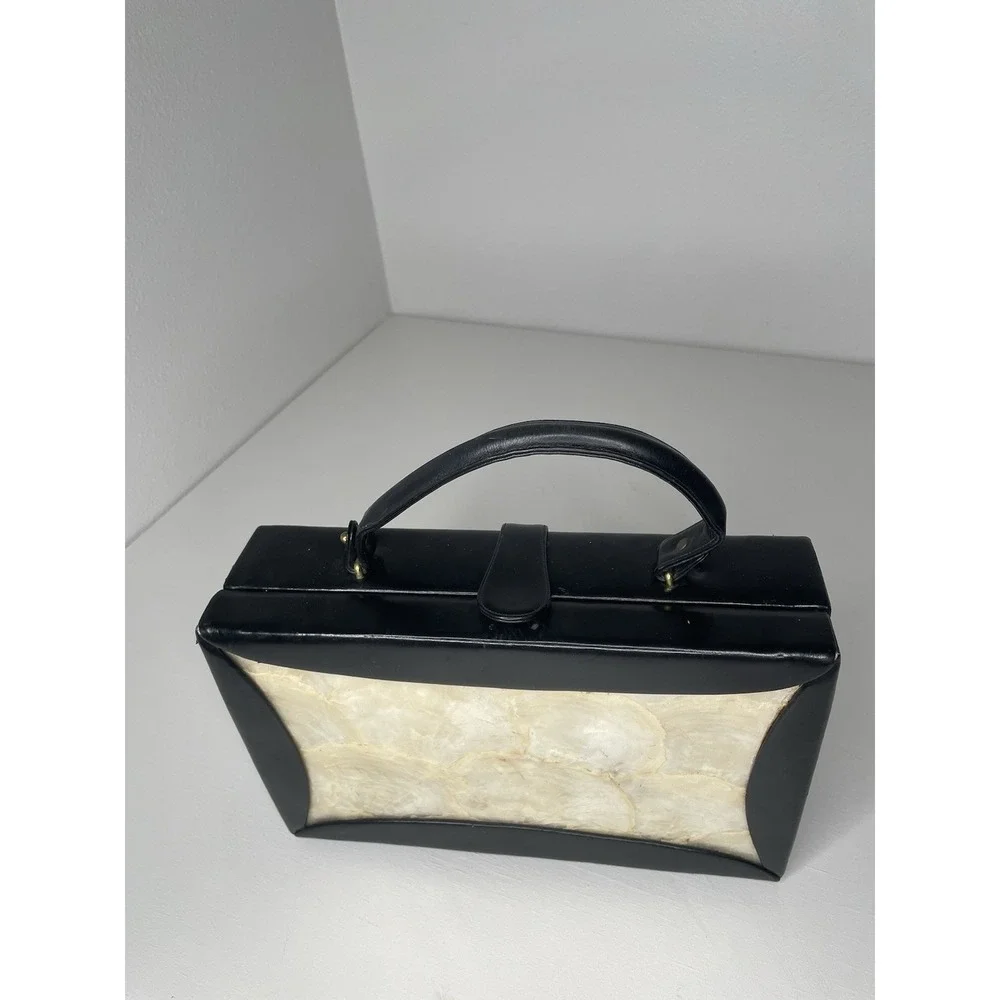 Vintage Berger Bags bb Shell And Black Leather Briefcase Style Purse Handbag